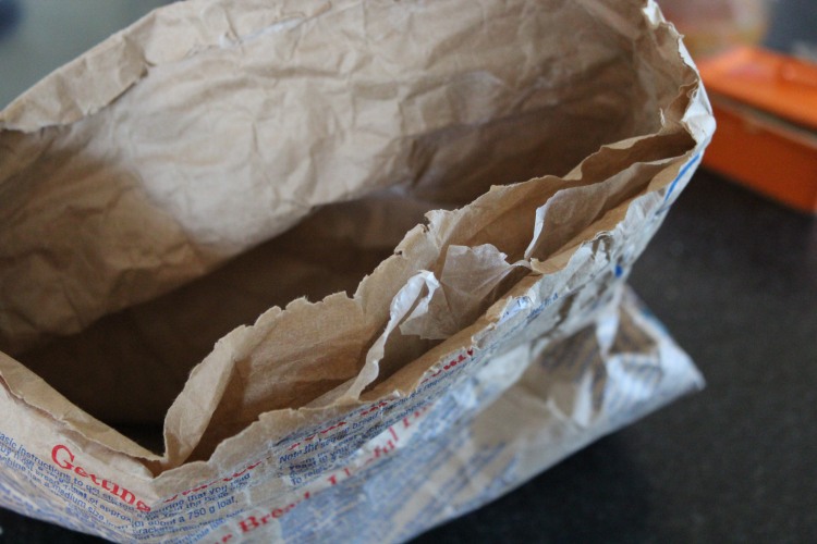 This bag of bread mix from the supermarket looks plastic free but hidden between the layers of paper is a plastic inner lining.