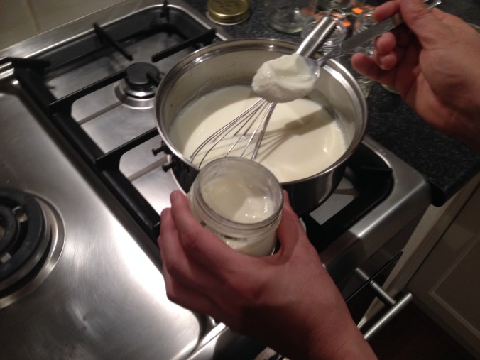 Stir in your starter yoghurt.