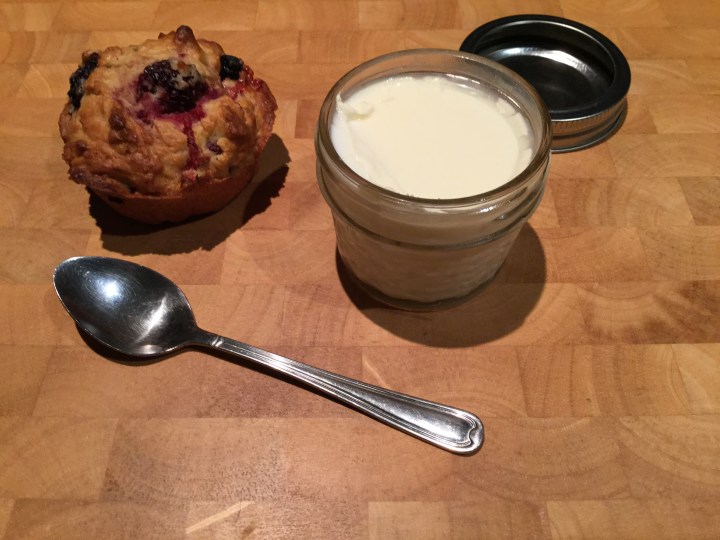 Morning tea - my homemade yoghurt and berry muffin.