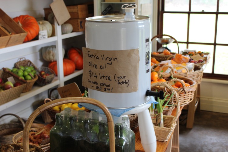 I take my own bottle to refill with olive oil at Grow Lightly, Korumburra.