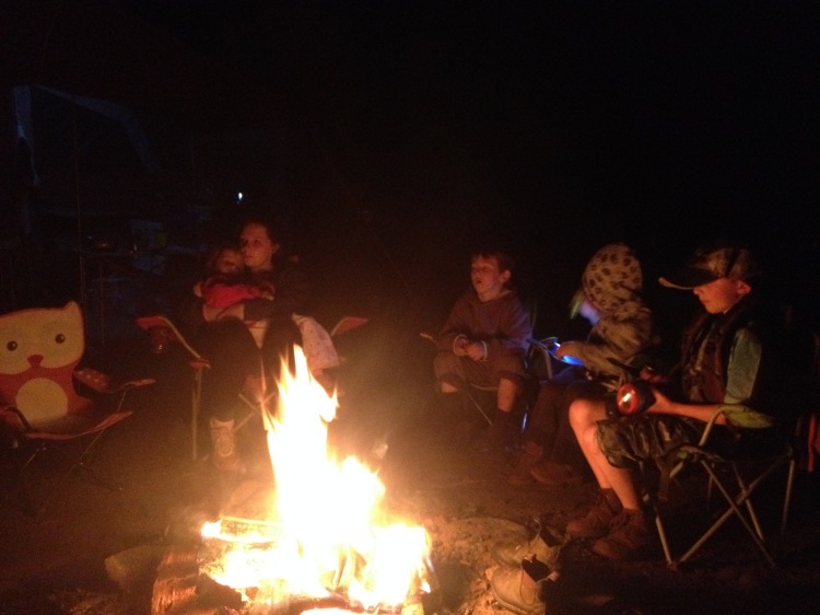 Kids around the campfire.