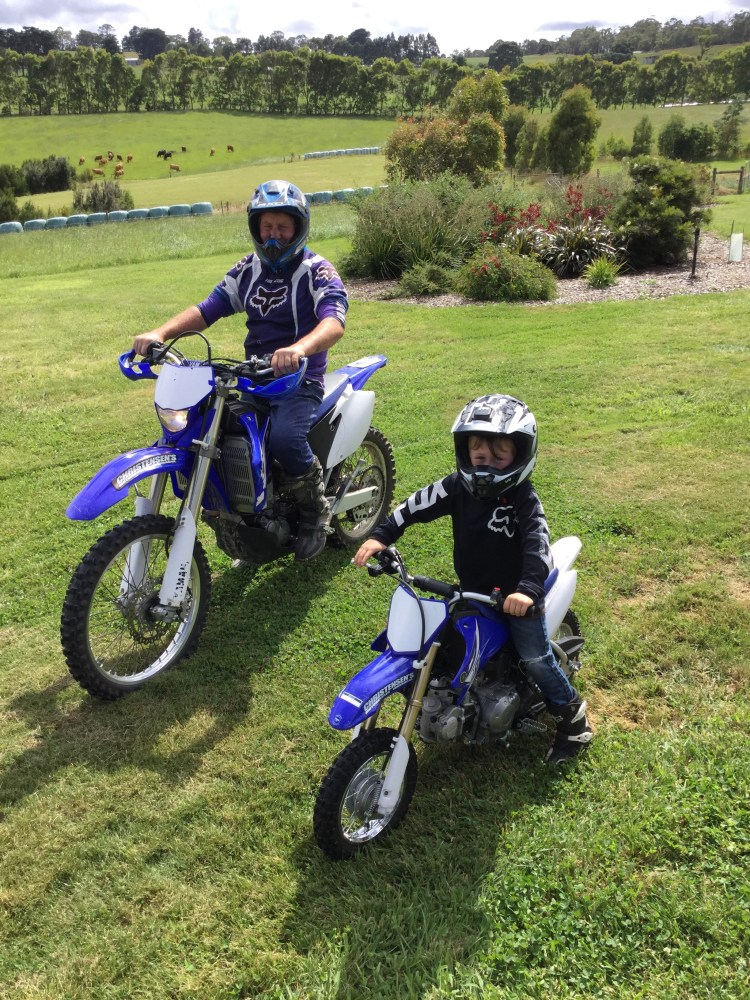 Alby motorbike riding with his grandfather.