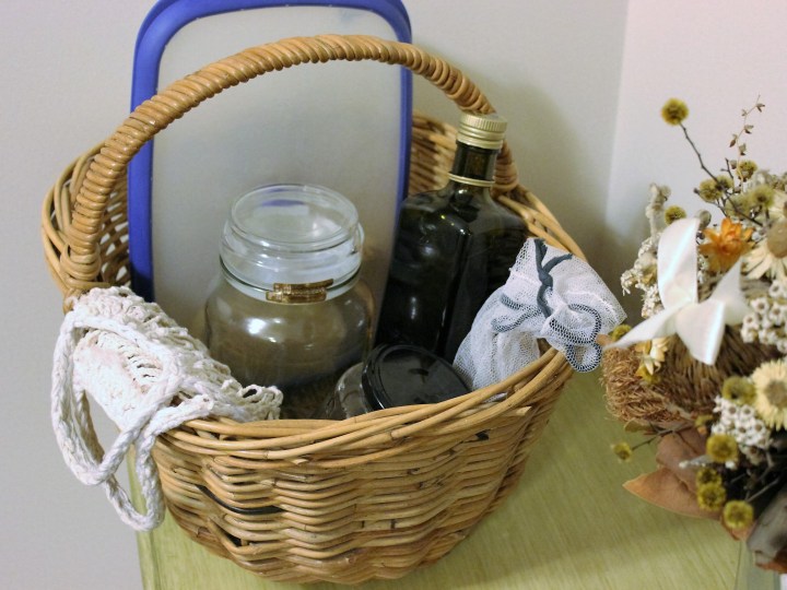 Basket of reusable containers and bags for plastic free living.