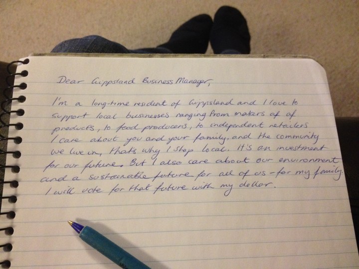 Handwritten Letter to Gippsland Business Managers