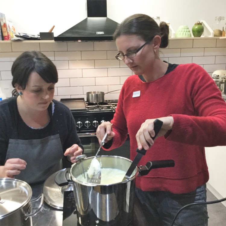 Tammy making mozzarella with String and Salt's Michelle Cann watching over.