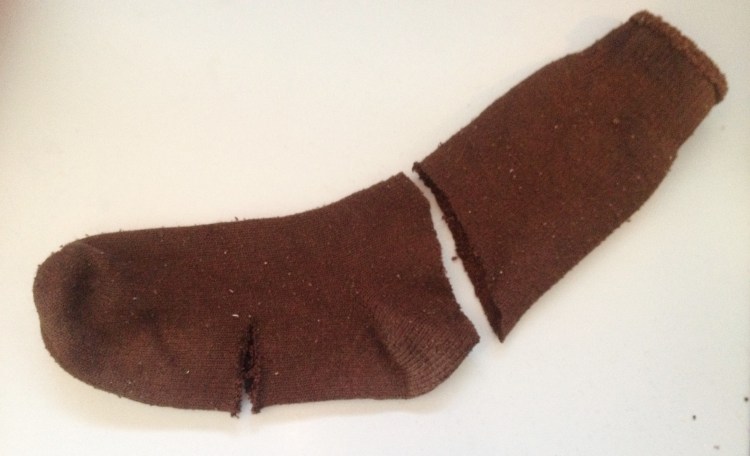 Reusable mop cover made from an old sock.