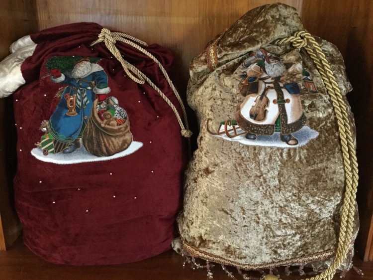 Two Santa sacks for the children handmade from upcycled materials.
