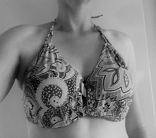 Old bra and top upcycled into bikini top